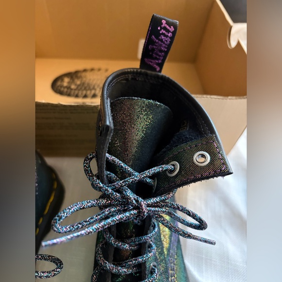 DOC MARTEN’S | Disco Iridescent Midnights Suede Leather Combat Lace Booties - Picture 5 of 7